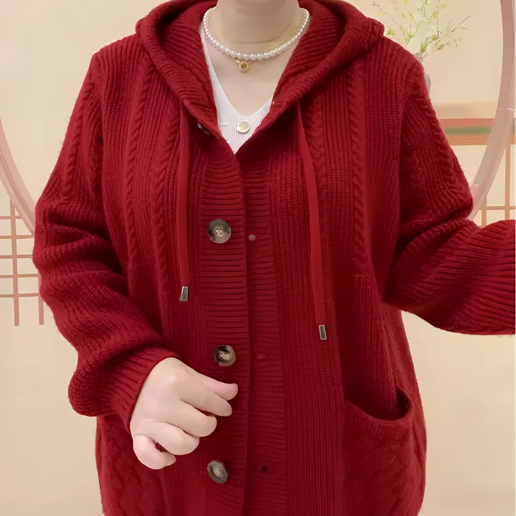 2025新款长袖连帽针织女装加厚毛衣外套时尚百搭宽松纯色休闲小衫