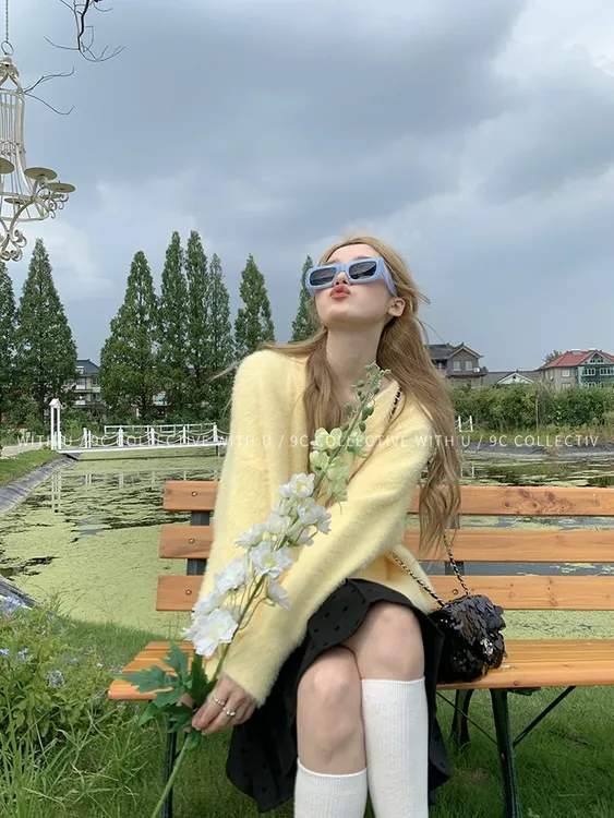 100%不起球软糯奶芙仿水貂绒加厚毛衣女秋冬宽松套头衫慵懒版上衣