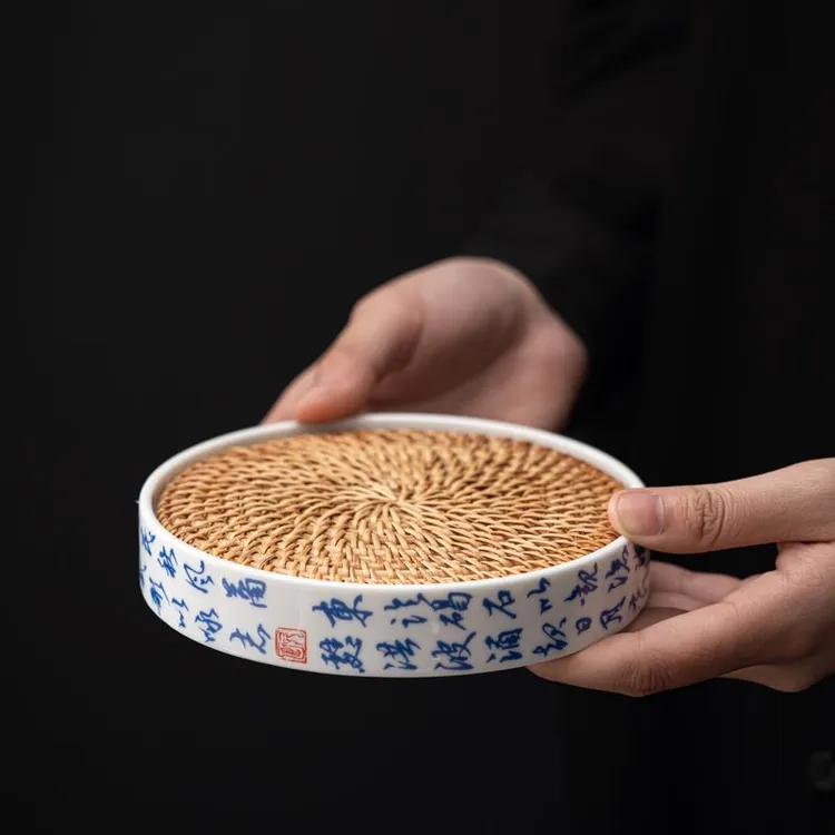 德化白瓷陶瓷壶承藤编储水干泡盘养壶壶承托建水茶托茶台养壶零配