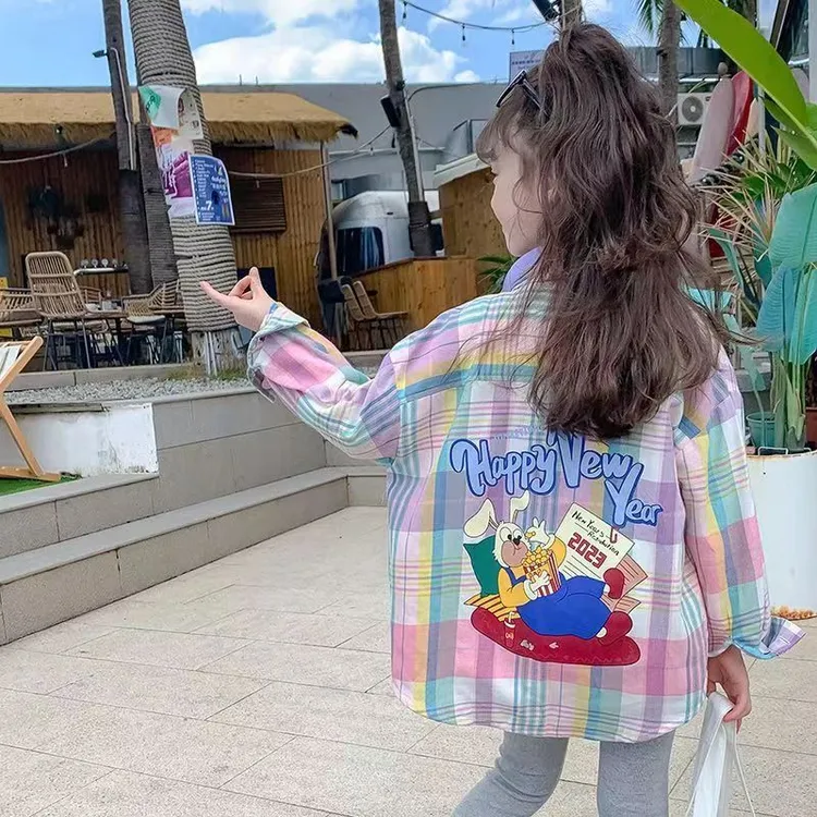 女童格子衬衫春装2025新款洋气儿童长袖衬衣春秋款外套休闲韩版