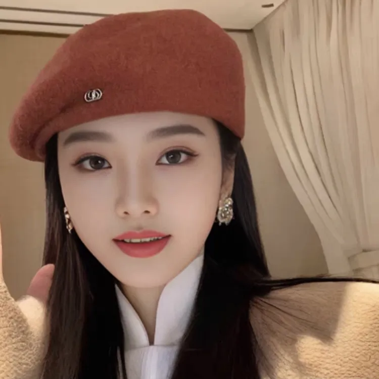 网红款褶皱边走秀款时尚气质个性复古秋冬毛呢贝雷帽画家帽帽子