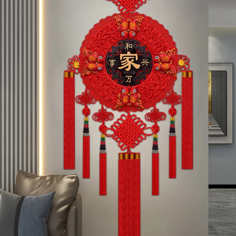 桃木中国结高档客厅电视背景墙手工挂件玄关入户门乔迁过年装饰品