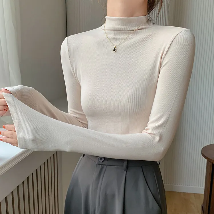 早秋冬季螺纹半高领内搭打底衫女装秋装2025年叠穿长袖t恤女上衣