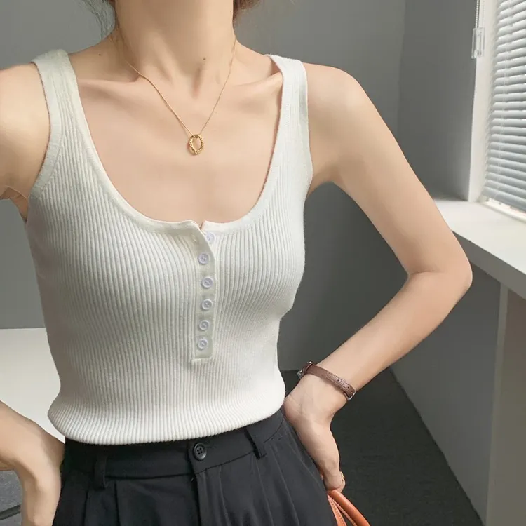 白色吊带设计感小众外穿西装内搭针织打底背心女短款无袖法式上衣