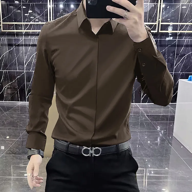 英伦风商务长袖衬衣男免烫垂感纯色衬衣内搭修身显瘦高端轻奢寸衫