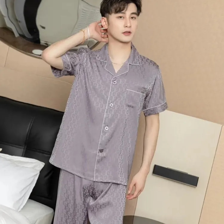  （809）夏季新款男士短款冰雪丝时尚舒适G提花睡衣薄款家居服套装