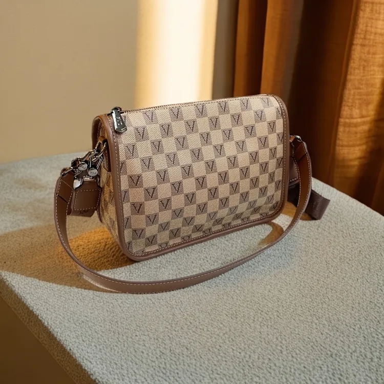 经典棋盘格豌豆包单肩通勤风轻奢斜跨包时尚百搭潮流多隔层休闲包