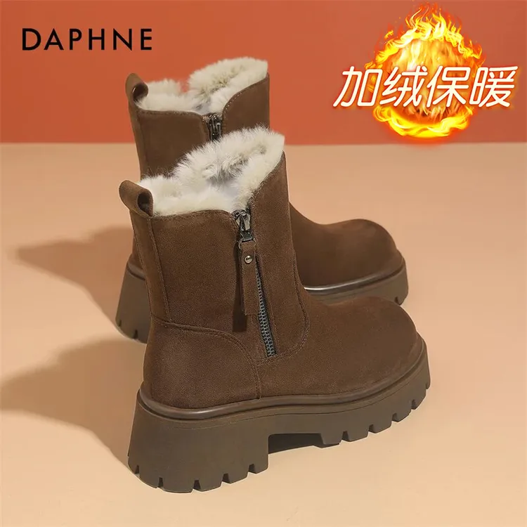 达芙妮时尚厚底高帮棉鞋女秋冬季新款东北加厚保暖休闲马丁雪地靴商品图