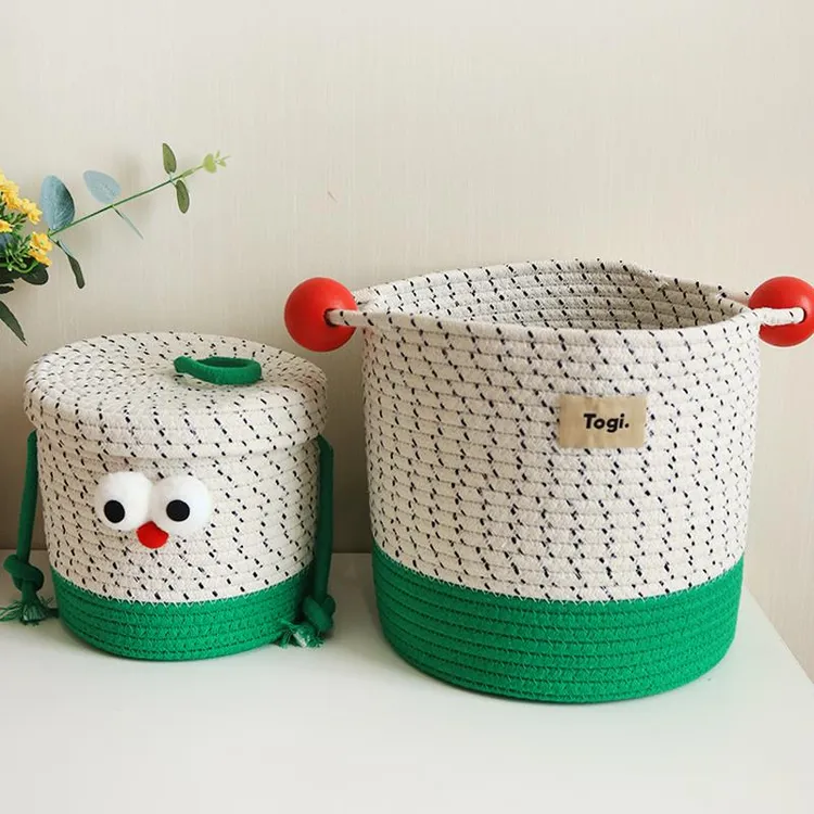 家用棉线收纳筐手提脏衣篮桌面零食玩具整理储物大容量可爱收纳筐