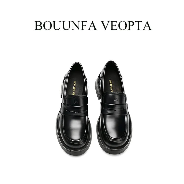 BOUUNFA VEOPTA【芯片】新款圆头乐福鞋厚底休闲百搭真皮英伦风女鞋