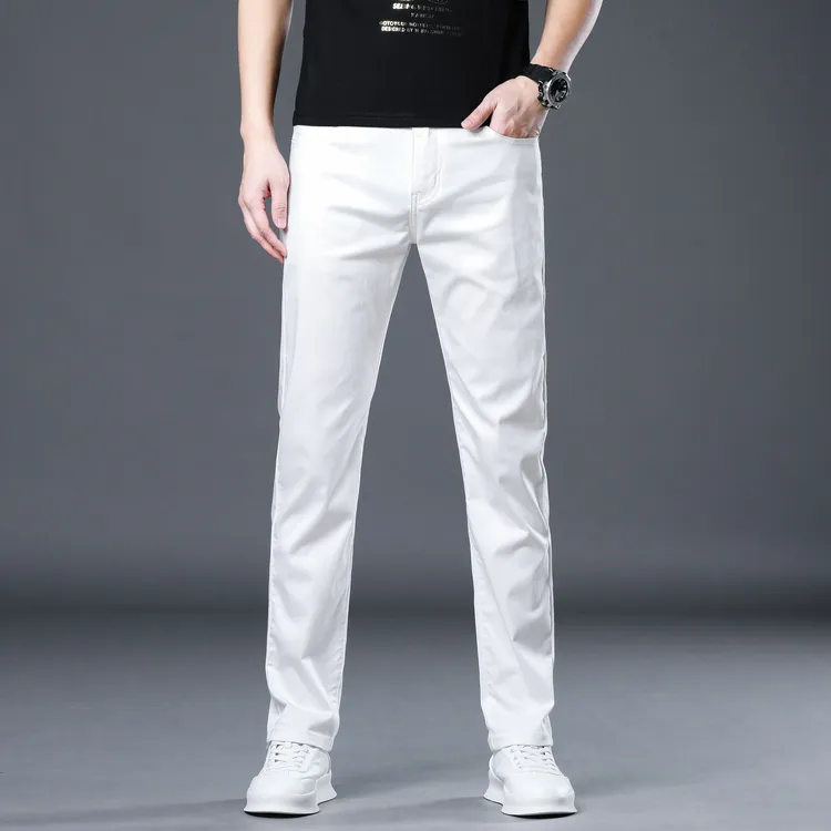 【5高端直筒】新轻奢三防秋季厚款宽松直筒版休闲弹力男白色牛仔裤