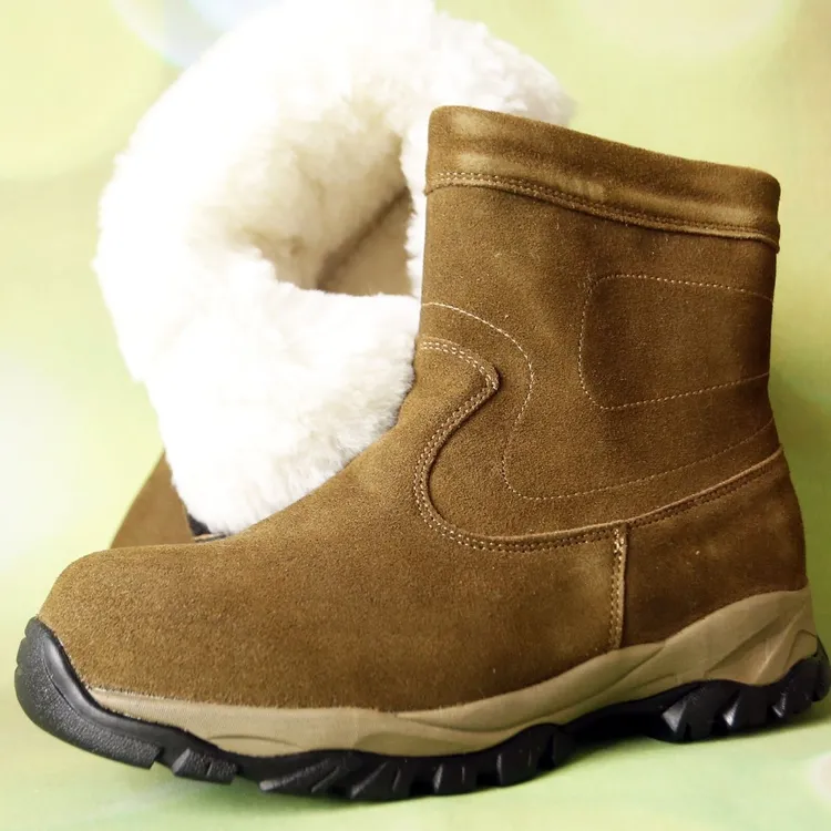冬季加绒加厚皮面靴轻便拉链东北大棉鞋户外皮毛一体雪地靴男