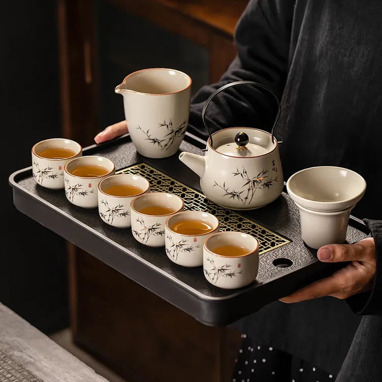 2025新款汝窑功夫茶具套装家用轻奢高档茶壶陶瓷盖碗茶杯喝茶整套