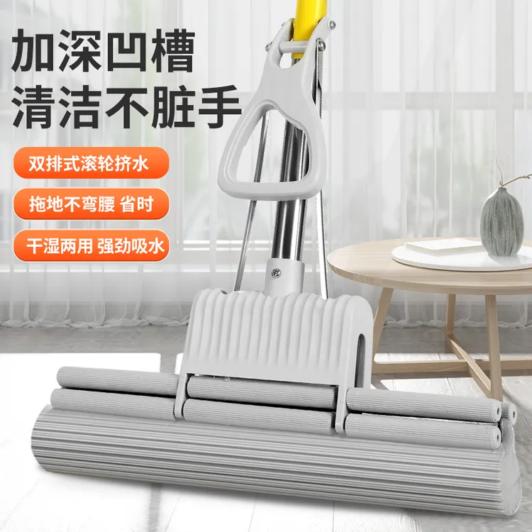 新款胶棉拖把家用懒人不锈钢吸水干湿两用海棉拖把免手洗胶棉墩布