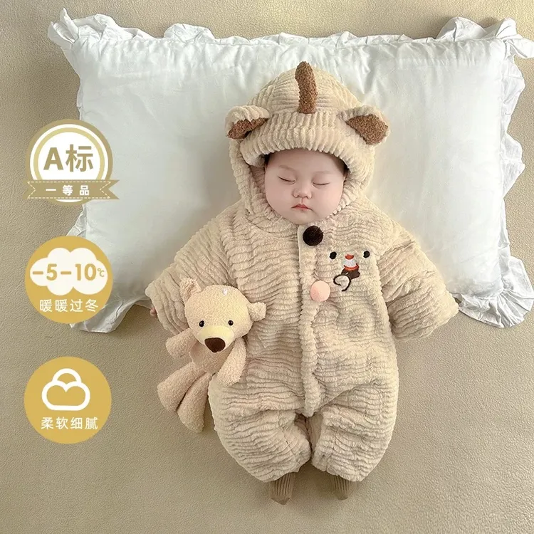 婴儿衣服秋冬季新款超萌宝宝连体衣冬装加绒保暖婴幼儿冬款外出服