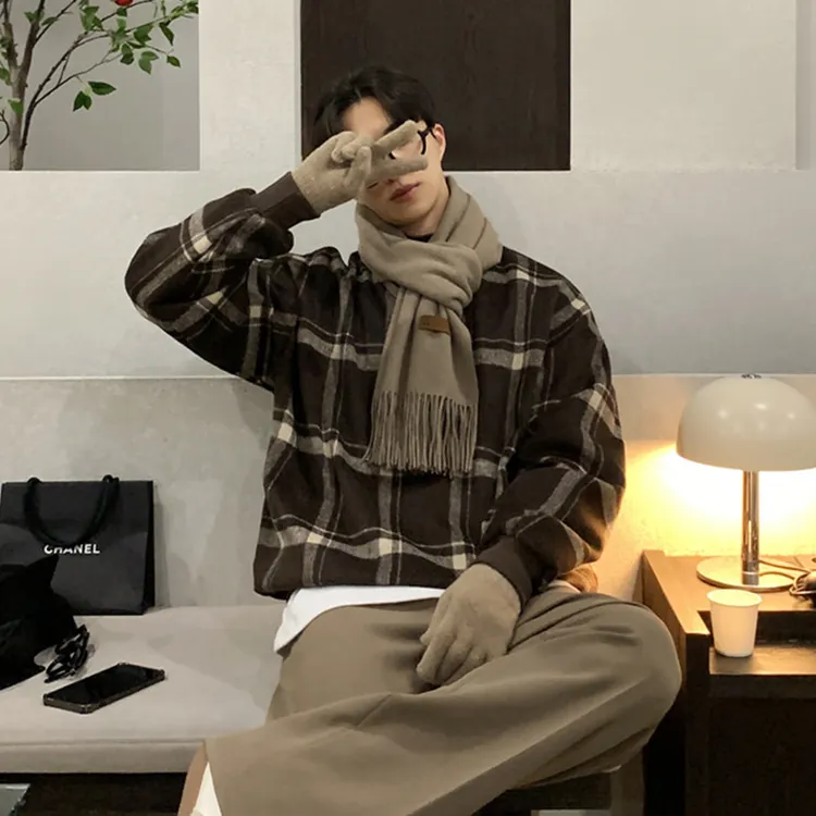 圆领套头针织毛衣男士秋冬新款宽松潮牌高端上档次男款内搭打底衫