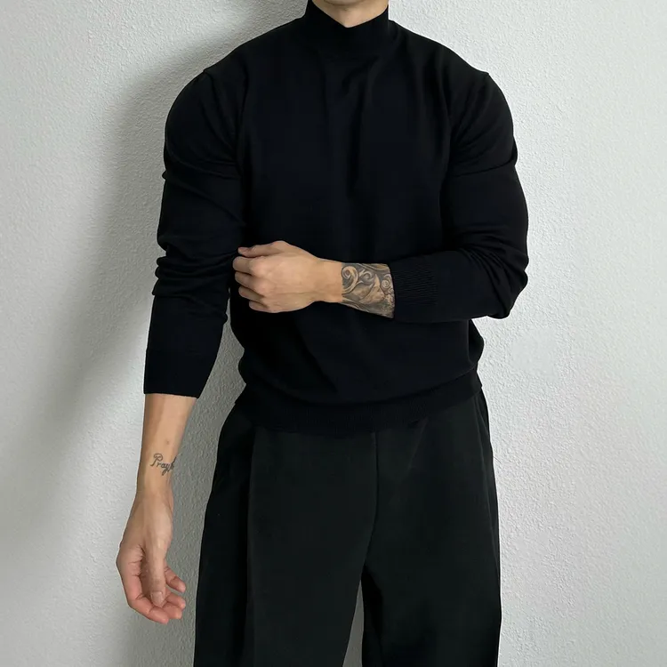 韩系高级感简约半高领毛衣男士秋冬新款时尚韩版长袖针织开衫毛衣