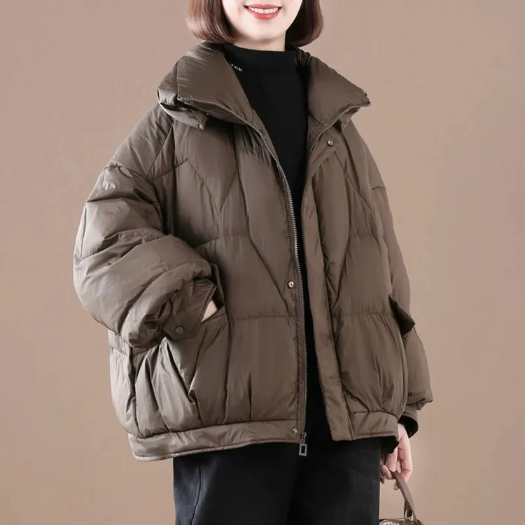 加厚羽绒棉服女士2024冬季新款韩版宽松大码显瘦纯色气质休闲棉衣