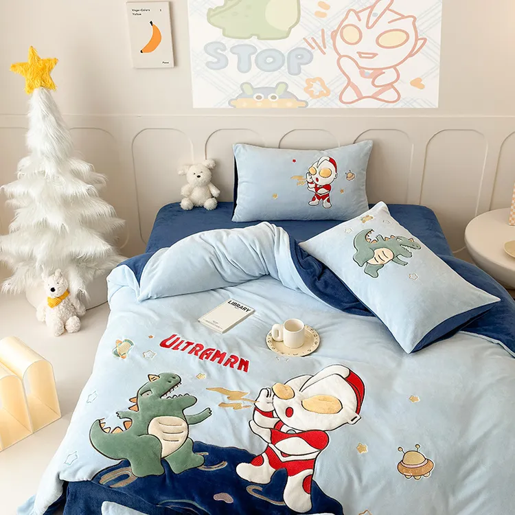 2025新款牛奶绒亲肤舒适卡通四件套小战士床上用品三件套床单儿童