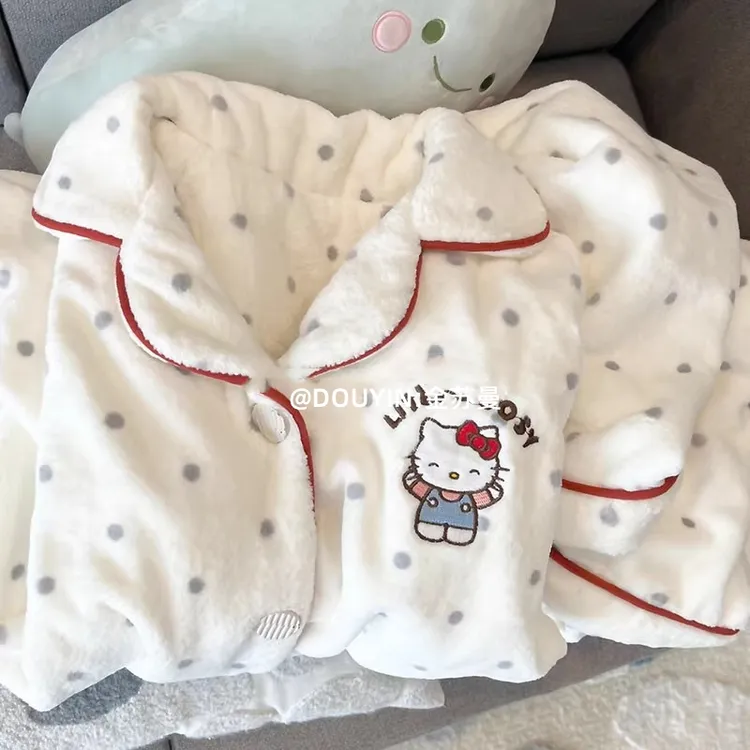 韩系hellokitty睡衣女秋冬法兰绒甜美可爱少女冬天加厚加绒家居服