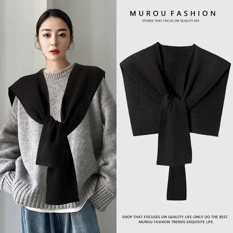 春秋冬季加厚保暖空调房披肩外搭女2024新款针织百搭护颈搭肩假领