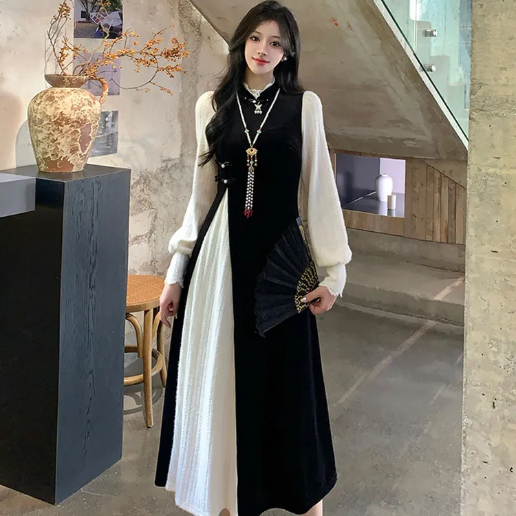 2024大码女装新中式假两件连衣裙女胖MM2024秋冬新款气质裙子