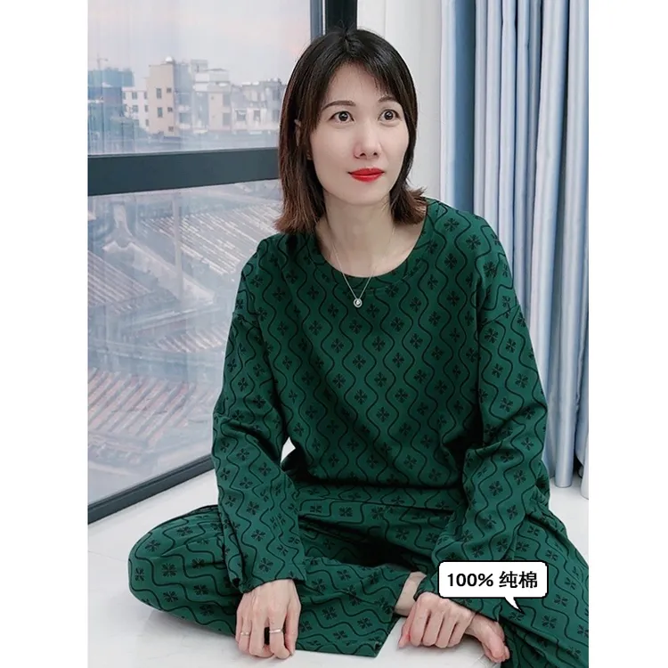 秋季春秋女士纯棉长袖甜美套装秋冬休闲卡通超大码可外穿女家居服
