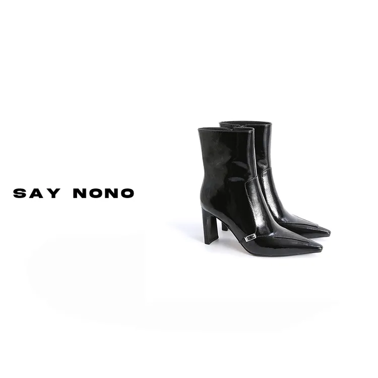 Say nono 2吸晴单品头层羊漆皮时髦高跟性感百搭时装靴