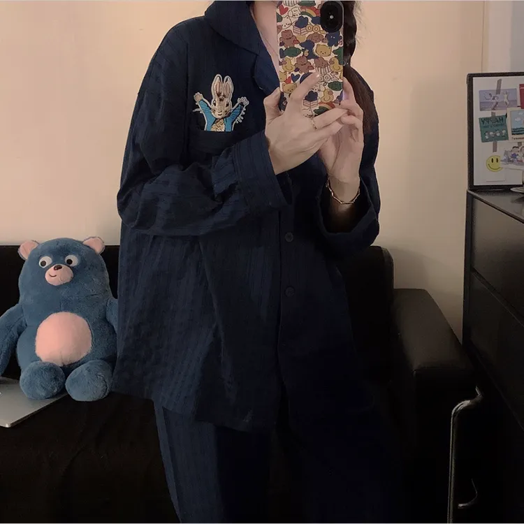 情侣睡衣女款长袖长裤春秋季纯棉100%全棉居家居服套装男士彼得兔