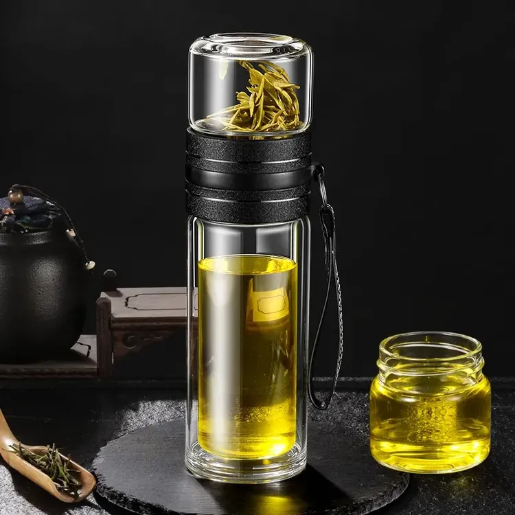 茶水高档透明家用分离泡茶杯双层玻璃耐热水杯子便携男士个人专用