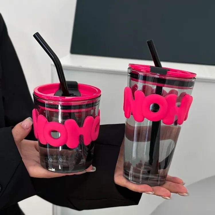 【两只装】网红情侣字母大小杯ins情侣玻璃杯吸管杯学生大容量
