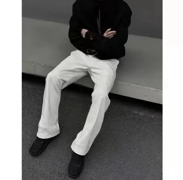 秋冬季加绒白灰色微喇叭卫裤休闲裤cleanfit弯刀男女显瘦运动裤