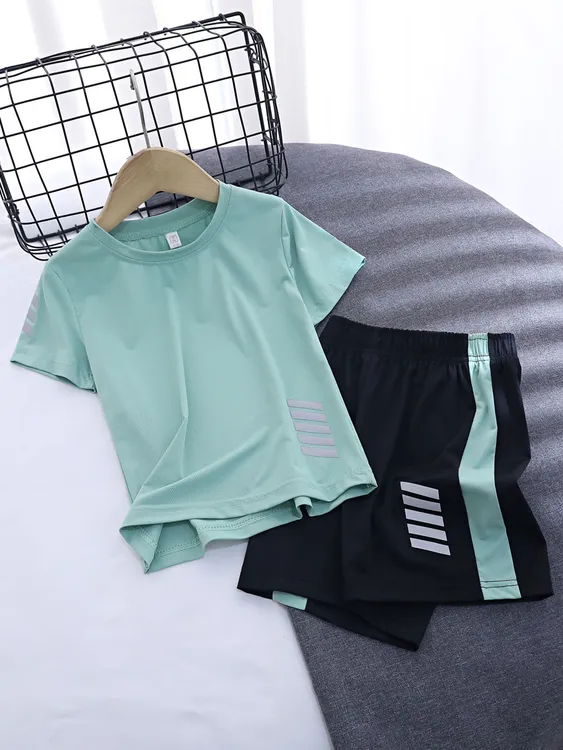 儿童套装夏季薄款男童冰丝速干两件套2024夏装中大童足球服运动服