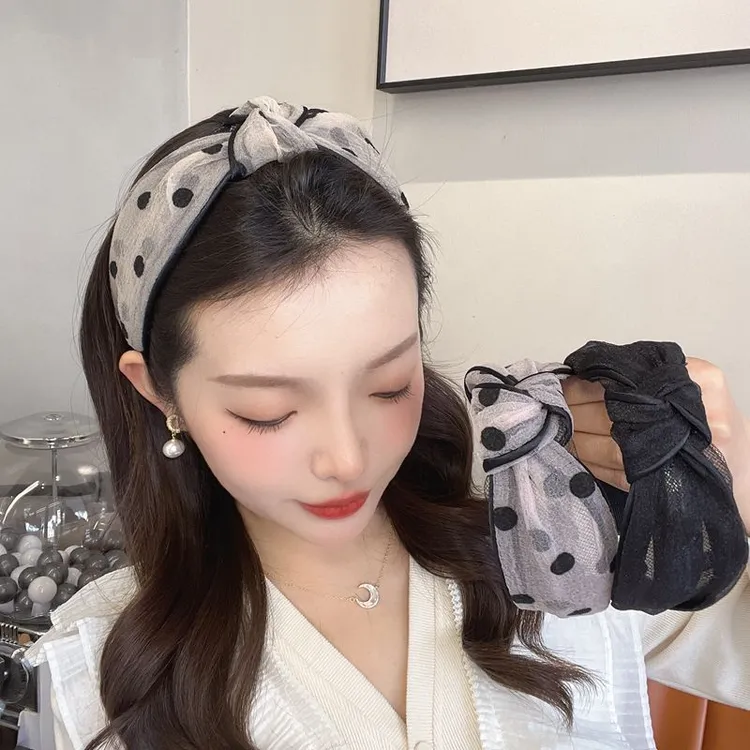 网纱波点发箍女百搭仙女外出宽边头箍洗脸发带新