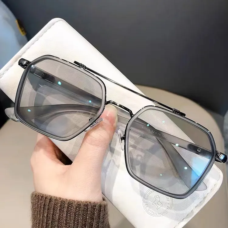 双梁飞行员斯文眼镜男潮感光变色近视眼镜防蓝光辐射眼睛框架0039