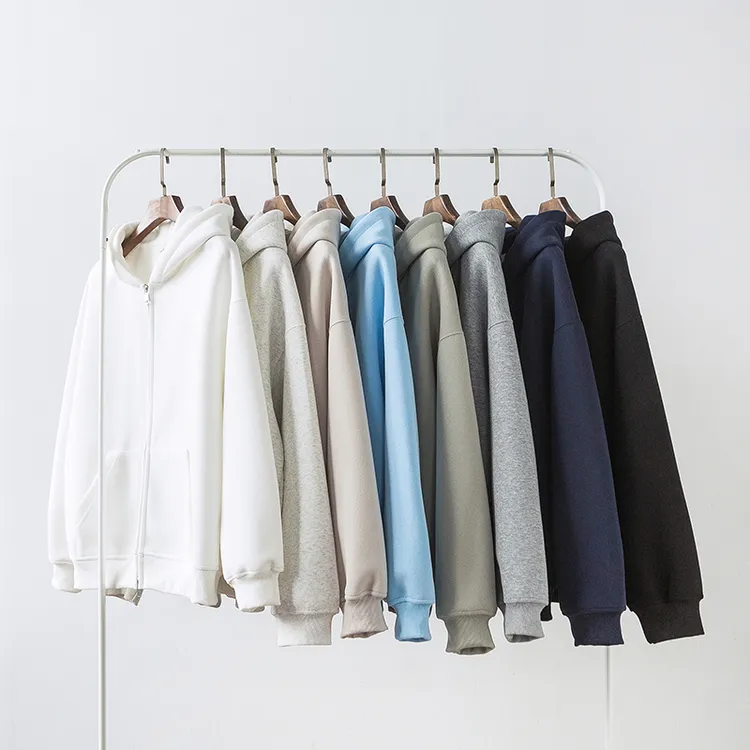 重磅420G纯色叠穿复古开衫男女同款春秋质感灰色卫衣外套万能穿搭