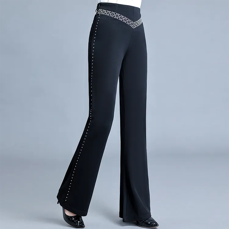 新款拉丁舞广场舞裤服装摩登舞高腰烫钻国标舞吉特巴水兵舞演出裤