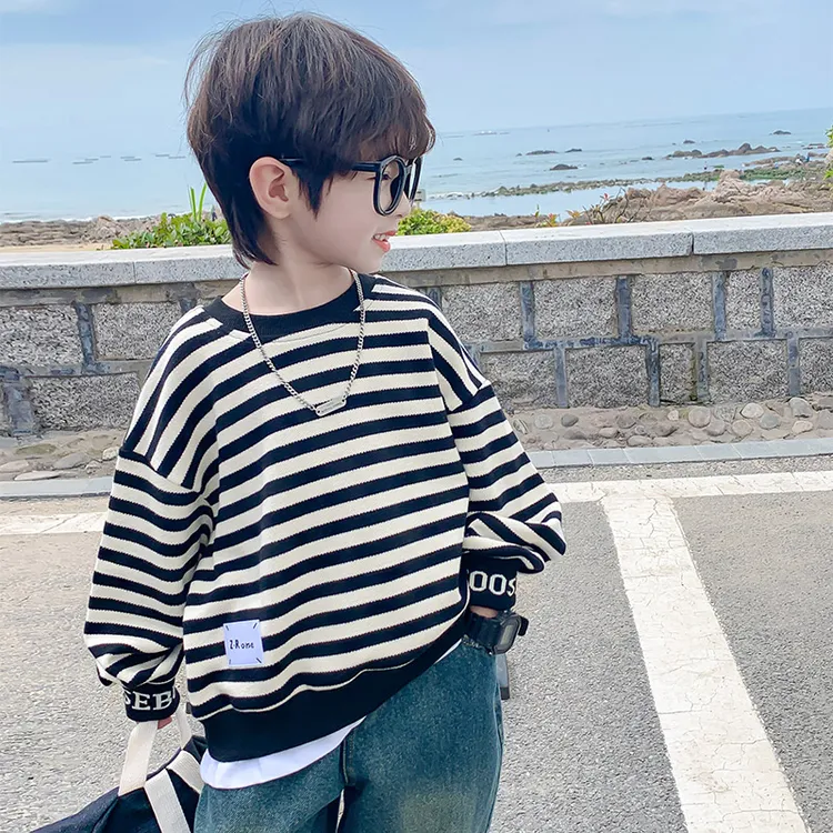 男童卫衣春秋款2025新款儿童秋装时髦上衣条纹男孩秋季炸街衣服潮