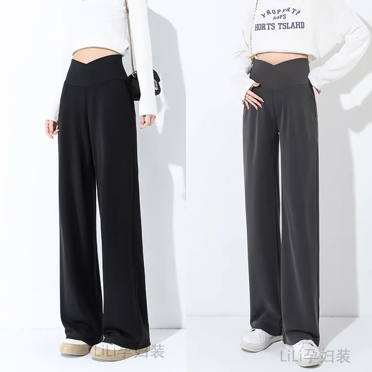 【孕期全阶段】孕妇阔腿裤低腰休闲垂感宽松显瘦直筒拖地裤托腹裤商品图
