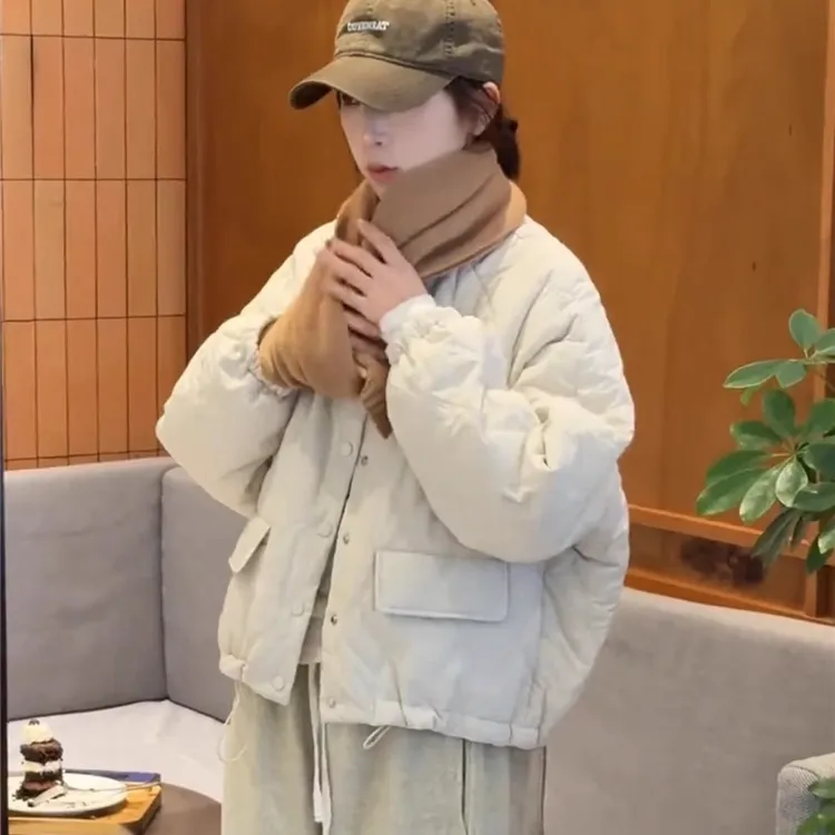 棉衣洋气短款时尚加厚保暖韩版圆领冬季休闲百搭纯色棉妖女