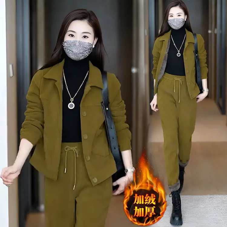 加绒休闲运动套装女2025冬季新款时尚减龄小个子高级感洋气两件套