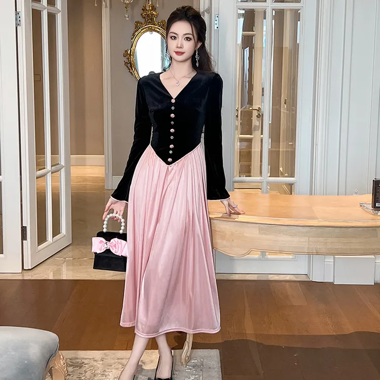 显瘦长裙连衣裙礼服气质轻奢时尚拼接夏季法式中长款设计师21563