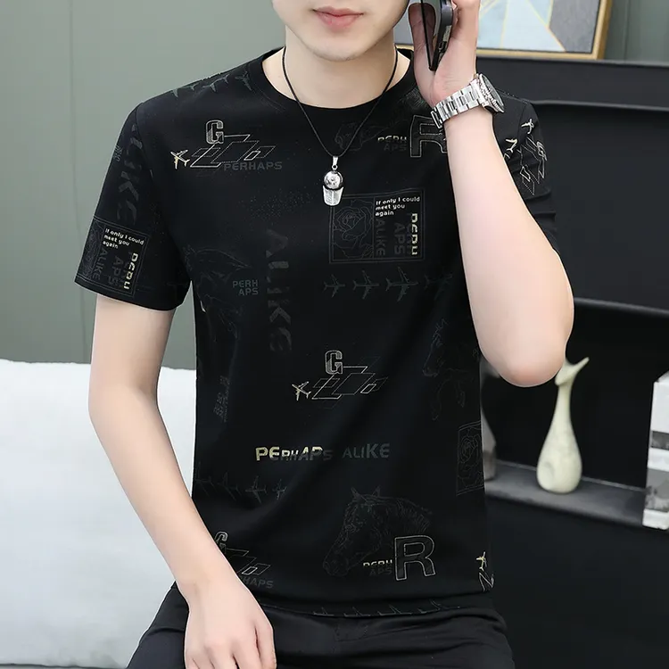 男士夏季短袖T恤2024新款潮流烫钻欧货半袖上衣潮牌休闲百搭体恤