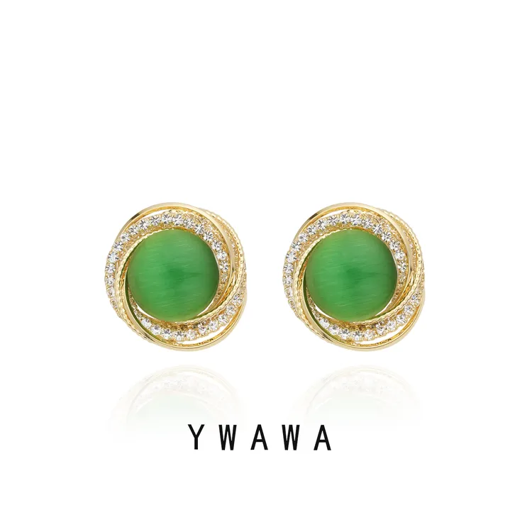 铜合金耳饰 高级感你的眼眸爆款气质耳钉精致轻奢百搭绿色简约