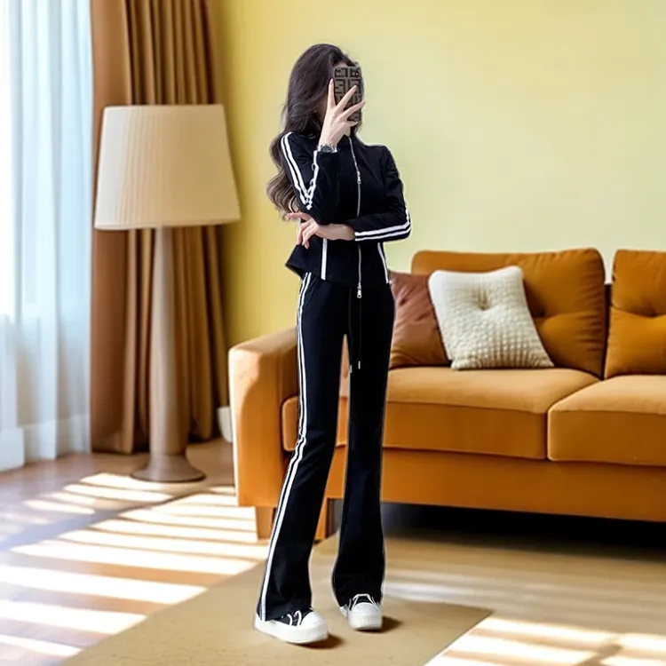 时尚休闲运动套装女秋立领开衫外套秋季运动套装女款爆款2025新款