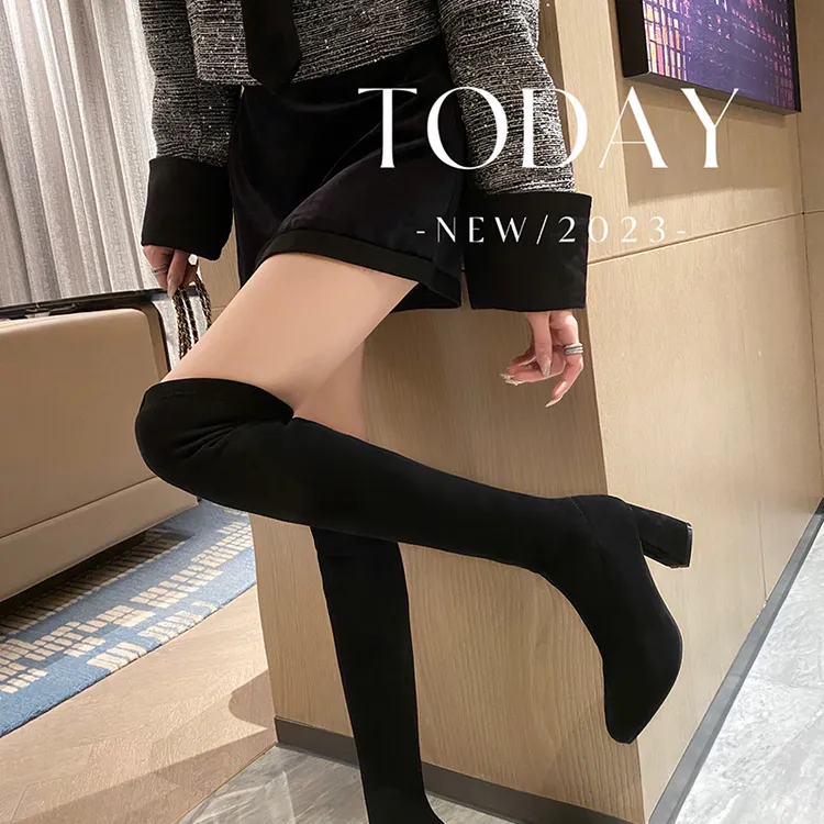 【尖头】显瘦显高过膝长靴女2025秋冬高跟长靴粗跟不掉筒弹力瘦瘦靴
