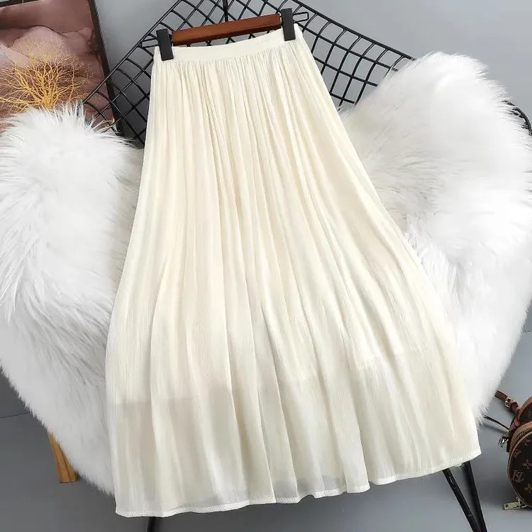 气质新款流光雪纺半身裙女中长款夏季薄款遮胯显瘦A字大摆中长裙