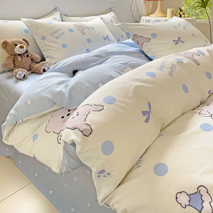 100%全棉四件套纯棉套件小清新被套床单床笠款学生宿舍三件套