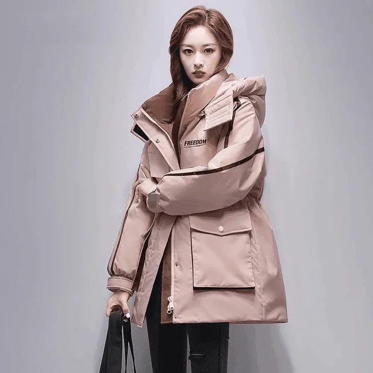 时尚气质冲锋衣派克棉服女中长款2025爆款韩版收腰显瘦棉服女外套