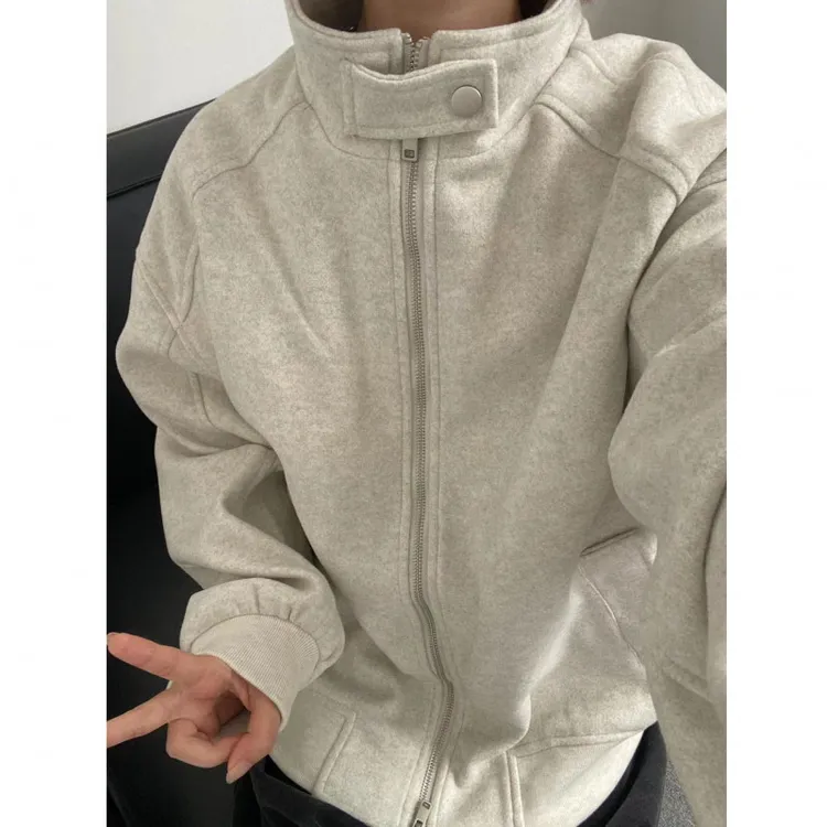 美式复古灰色立领外套男春秋季休闲宽松运动卫衣拉链飞行员夹克潮